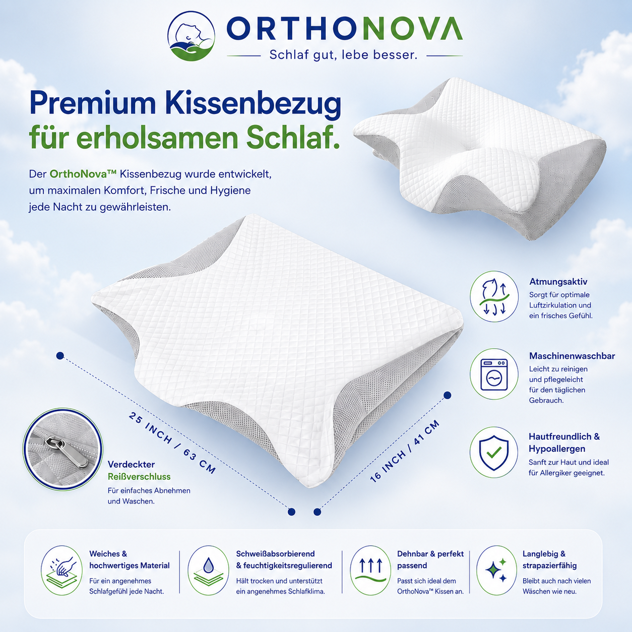 Atmungsaktiver Mikrofaser-Kissenbezug für OrthoNova™